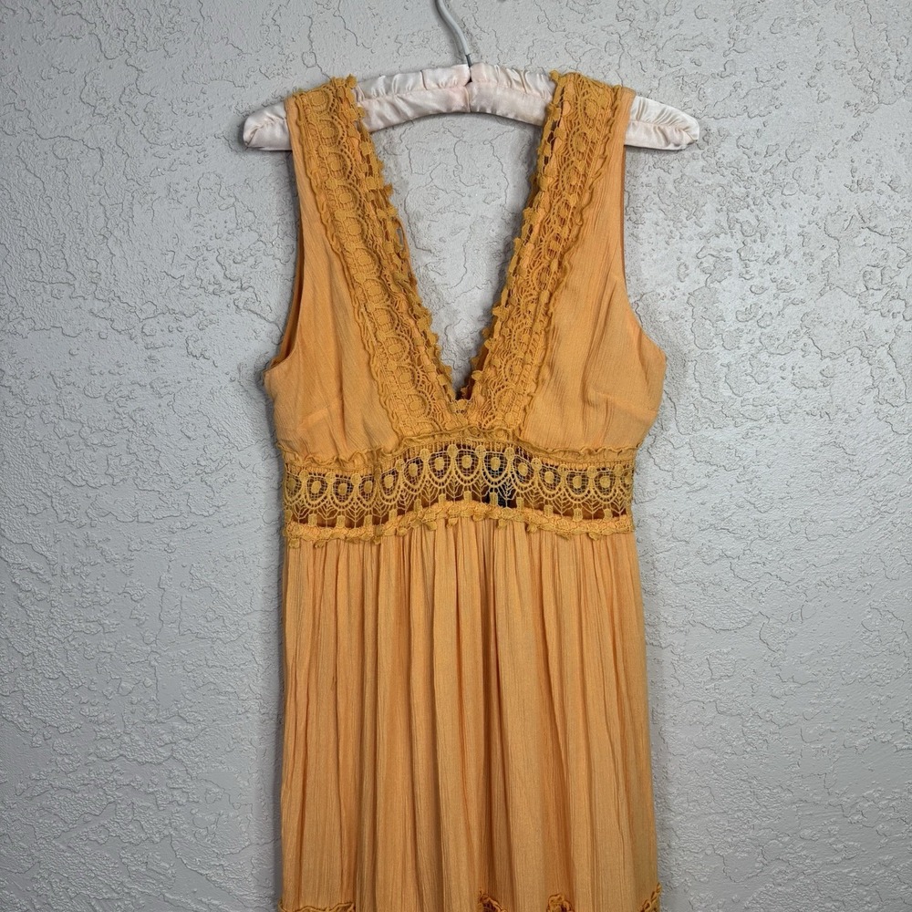 Rue 21 Boho Maxi Dress Womens S Babydoll Flowy Crochet LaceTiered Beach Festival - Picture 3 of 11